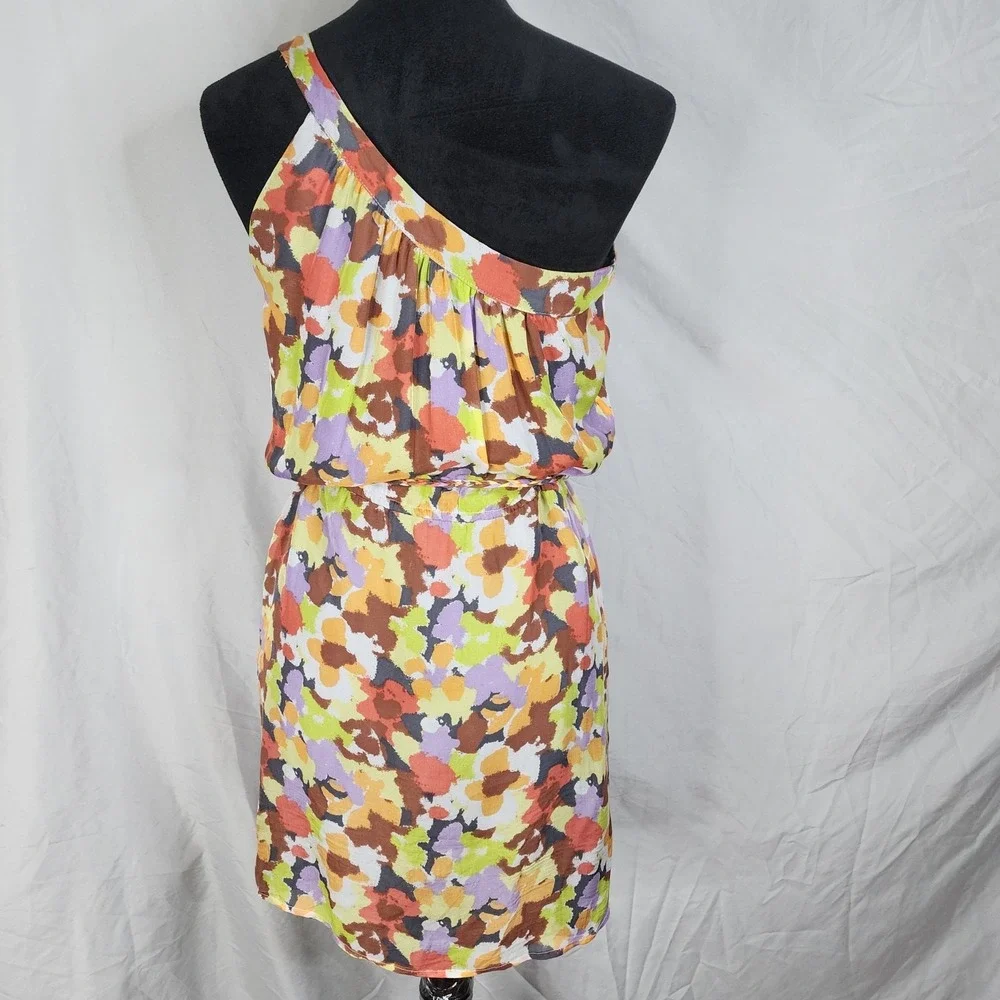 Vtg CHARLIE JADE Size XS‎ 100% Silk Floral Art to Wear One Shoulder Sundress EUC